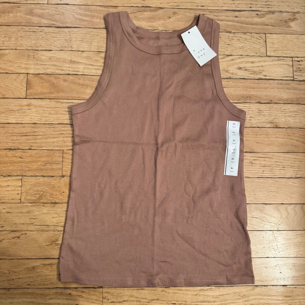 A New Day Womens Slim Fit Ribbed Tank Top Mauve Brown XL NWT